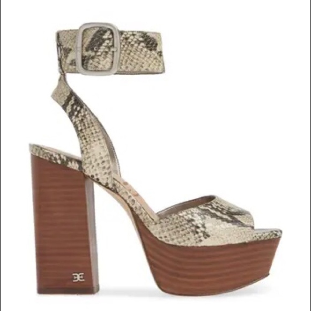 Sam Edelman Embossed Leather Platform Ankle Strap - Picture 3 of 5